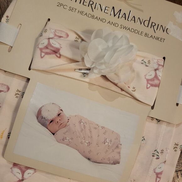 Catherine MalandrinoBaby Girls 2 Pc Headband & Swaddle Set - Pink Fox - Picture 3 of 5